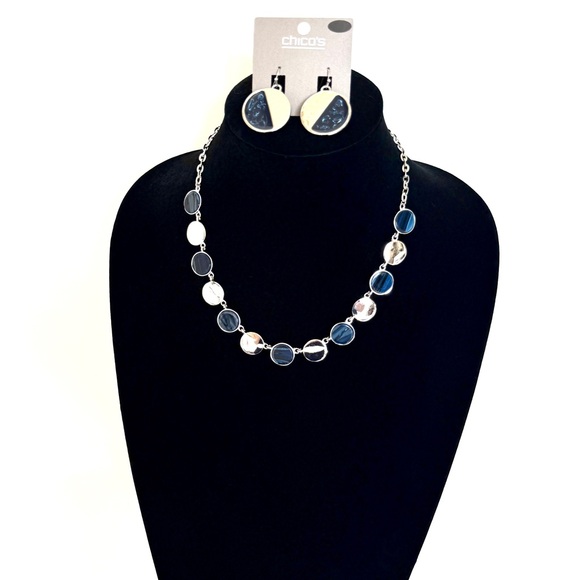 Chico's Jewelry - CHICO’s | NWT | Silver & Marbleized Navy Enamel Dot Necklace & Earring Set ✨